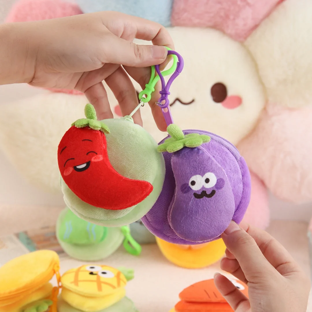 Creative Fruit Vegetable Shape Plush Coin Purse Cute Apple Pear Orange Wallet Keychain Headphone Key Storage Bag Kids Girls Gift