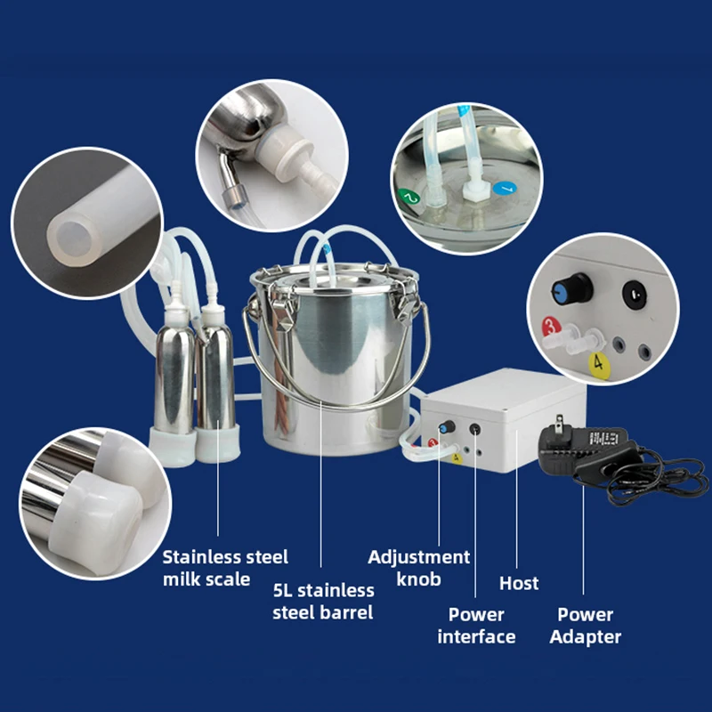 Milking Machine Milker 5L/3L Automatic Electric Pulsating for Farm Cows Goats Sheep Vacuum Pump Bucket Farm Breeding Equipments