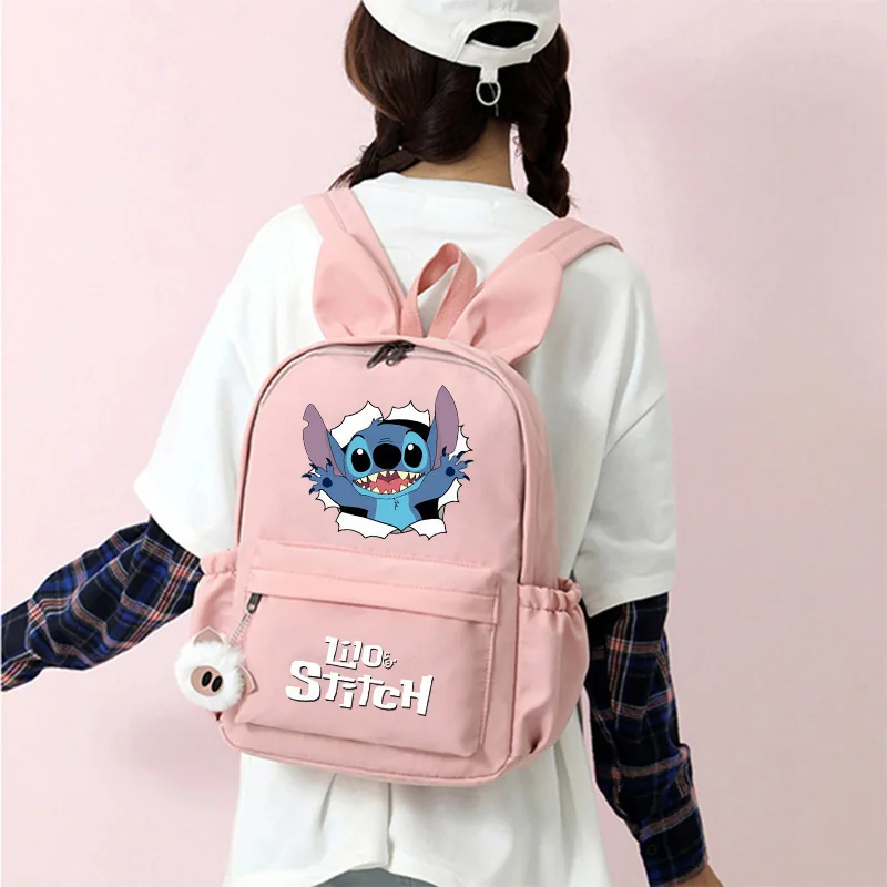 Cartoon Stitch Backpack Pink Blue Black Print Stitch Rabbit Ears Large Schoolbag Student Fashion Outdoor Bag Child Boy Girl Gift