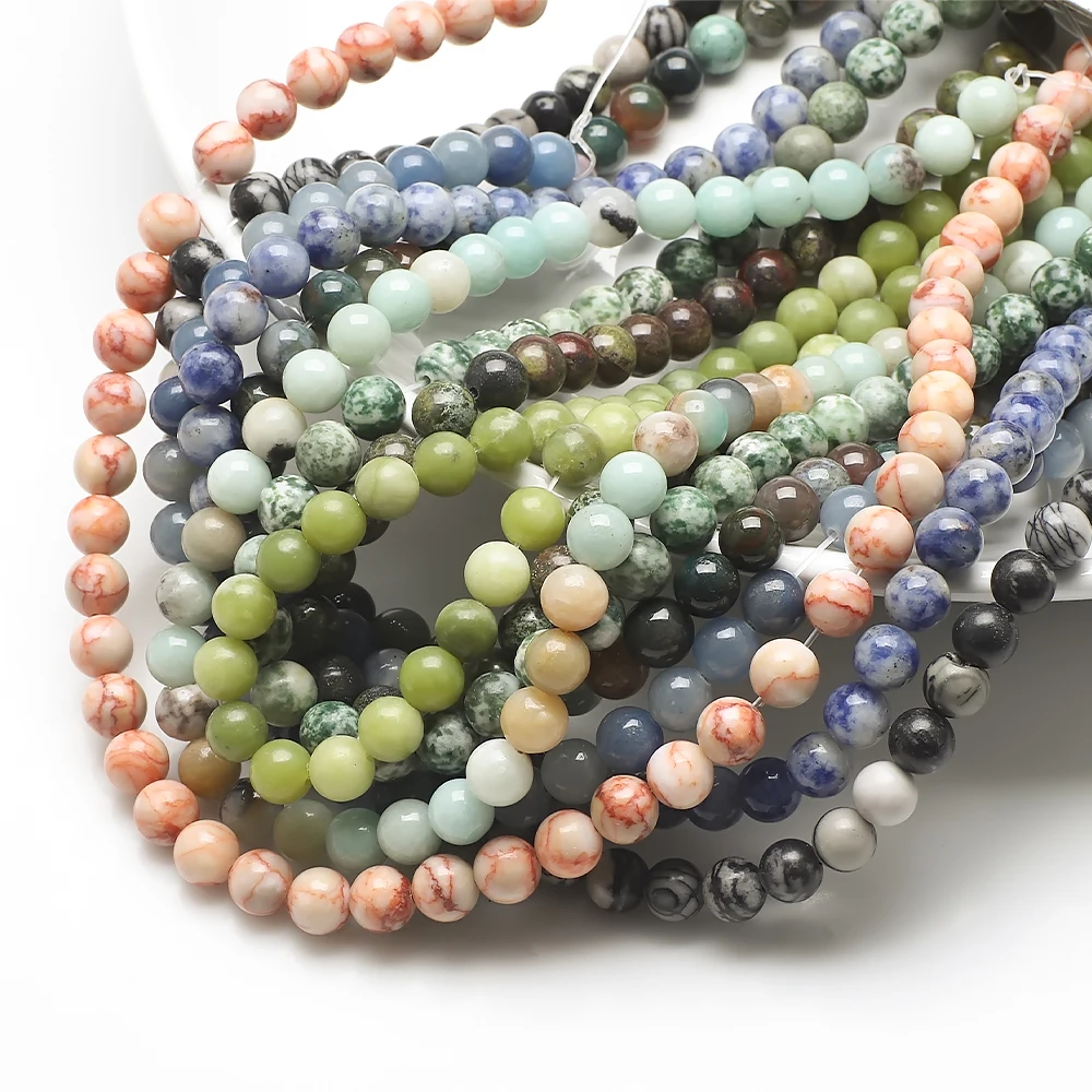 

46Pcs/Lot 8mm round Natural Stone Beads Set Agates Jaspers Tiger Eye Turquoises for DIY Bracelet Necklace Jewelry Making