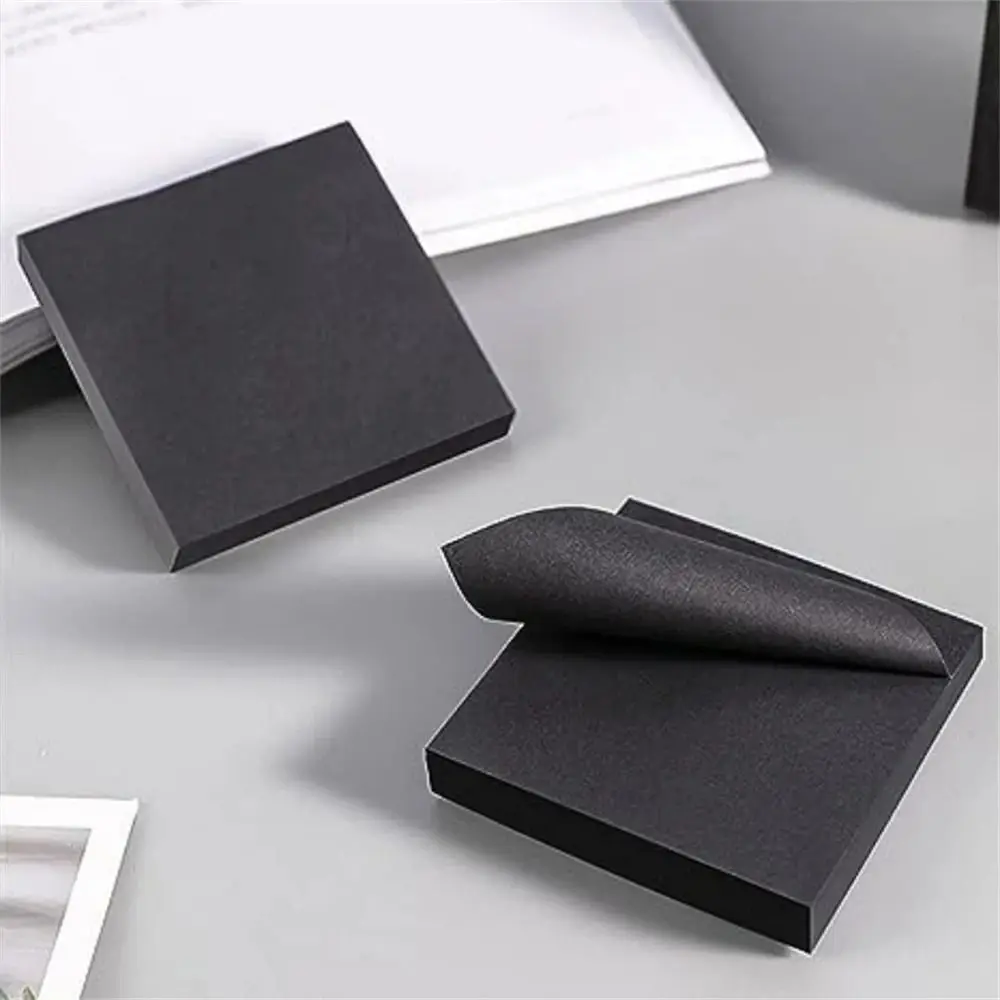 Student Children Self-adhesive Sticky Notes Easy Post Notes 50 Sheets Black Notepads Self-Stick Square Memo Pad Notebooks