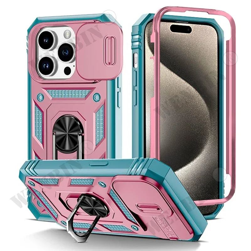 Hülle für iPhone 17 16 16e 15 14 13 12 11 Pro Max Plus Mini XS XR 8Plus 8 7SE Heavy Duty mit Kamera 360 Grad Kickstand Cover