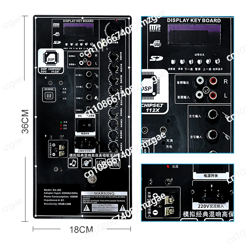 12V High Power DSP Bluetooth Amplifier Board for Outdoor Use with 220V Charging and Sound Cancellation