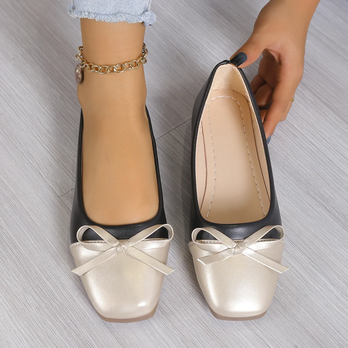 Women Flats Ballet Square Toe Bow Tie Flat Shoes Slip on Casual Loafers Fashion Lightweight Comfort Shoes Women Zapatos De Mujer