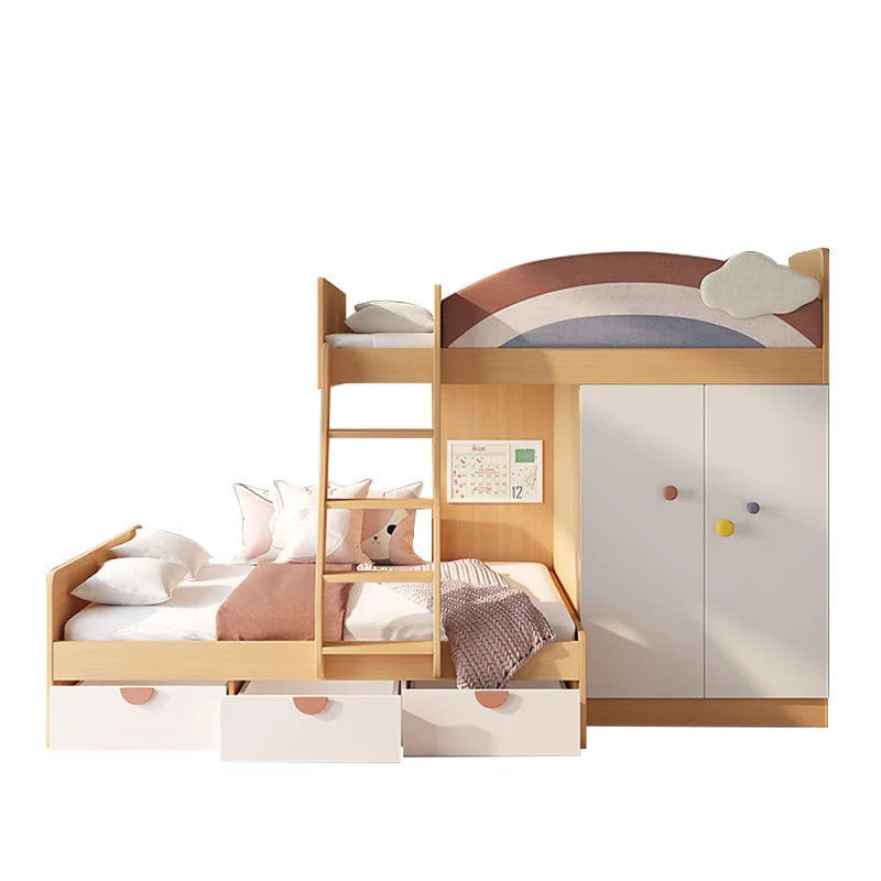 Combinación de litera dislocada para apartamento pequeño Cama infantil con armario integrado