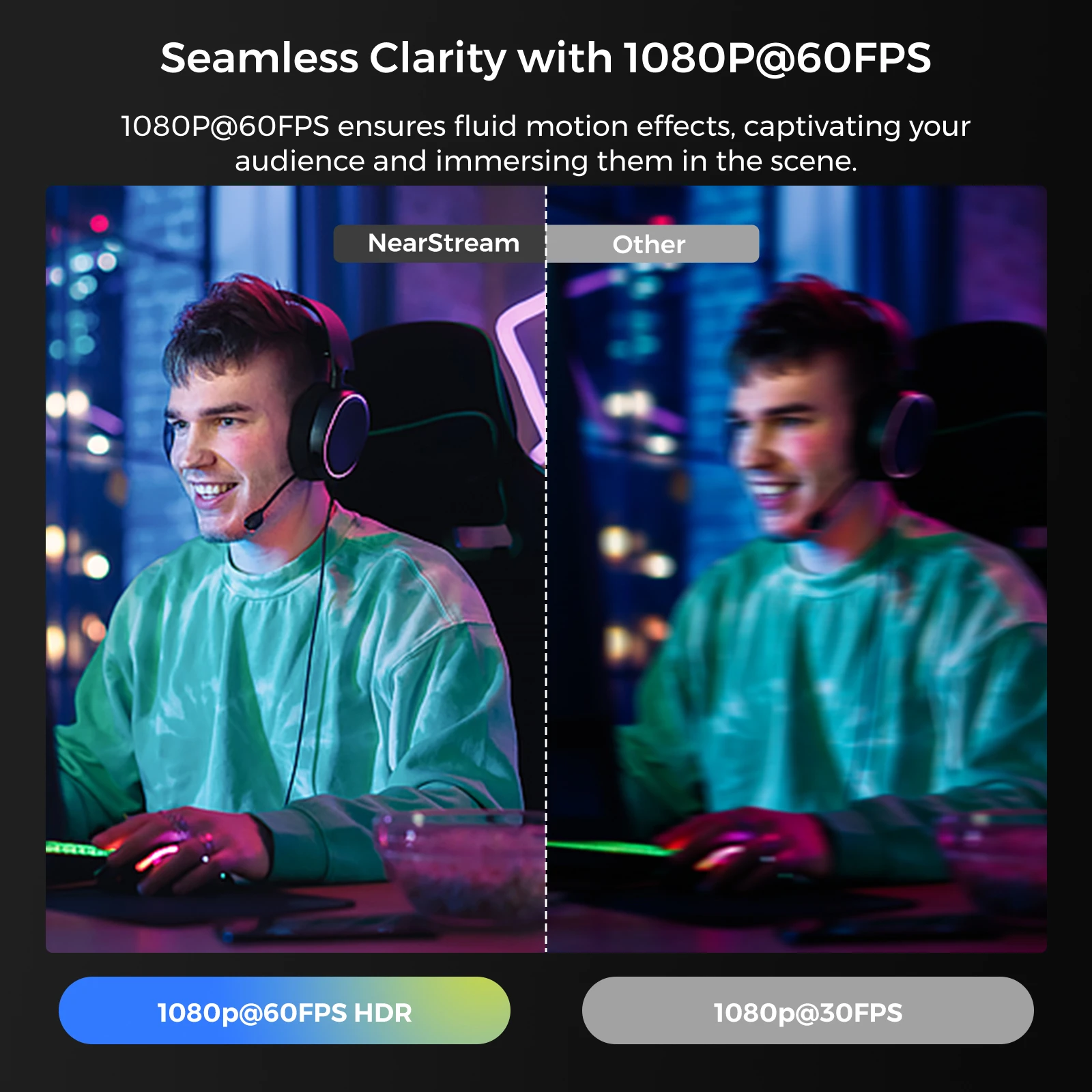 Nearstream 4K Webcam HDR 1080P@60FPS Noise Canceling Mic 45°-95°Adjustable FOV Auto Focus AI Framing for PC