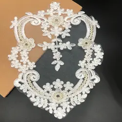 2Pcs 16X20cm Light Gold Stage Costume Accessories Embroidery Lace Hand-stitched Corsage Applique Lace Embroidery