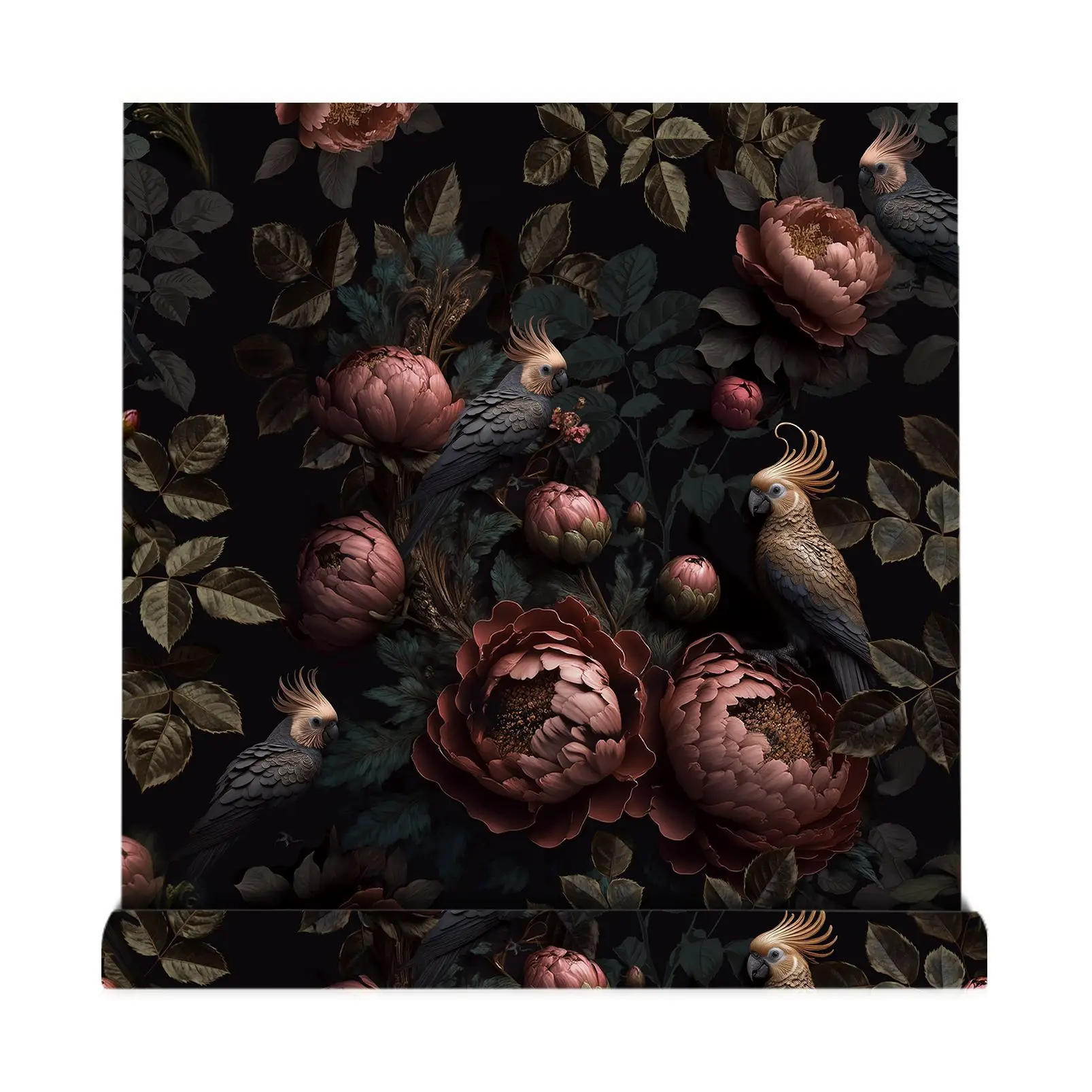 Retro wallpaper self-adhesive dark floral wallpaper Living Room Bedroom background wall mural waterproof dark cabinet sticker
