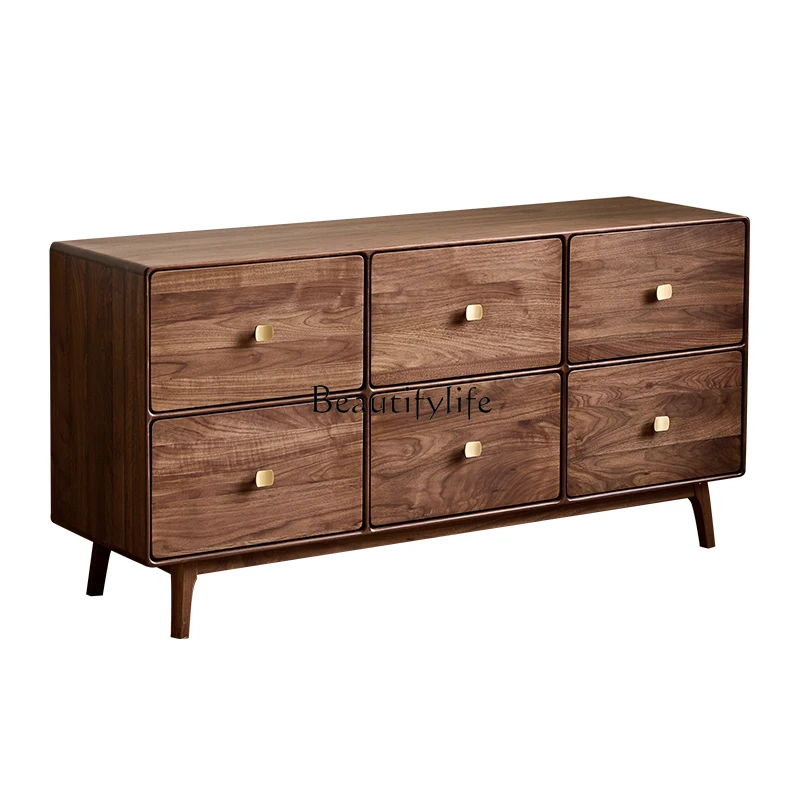 

Black walnut chest of drawers, simple modern bedroom, bedside locker, storage against the wall