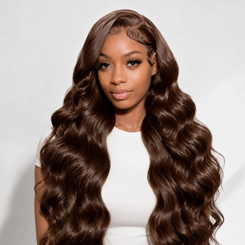 13x4 HD Lace Frontal Human Hair Wigs Pre Plucked with Baby Hair #4 Chocolate Brown Body Wave Human Hair Wigs For Women Natural Hairline