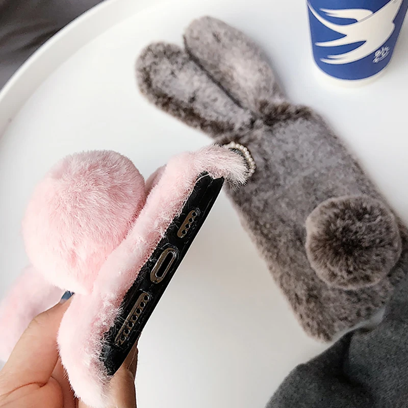 Cute Fluffy Rabbit Hair Fur Case For Huawei P10 P20 P30 Mate 10 20 30 Pro lite 20X Honor 8 9 10 20 Pro lite 10i Warm Phone Case