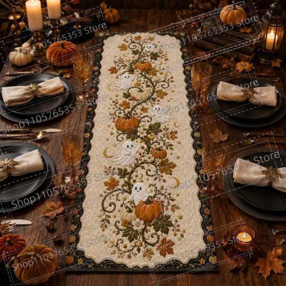 2026 Autumn Spell Quilted Table Runner Rug & Halloween Table Decor Holiday Party Home Kitchen Indoor Tabletop Decoration
