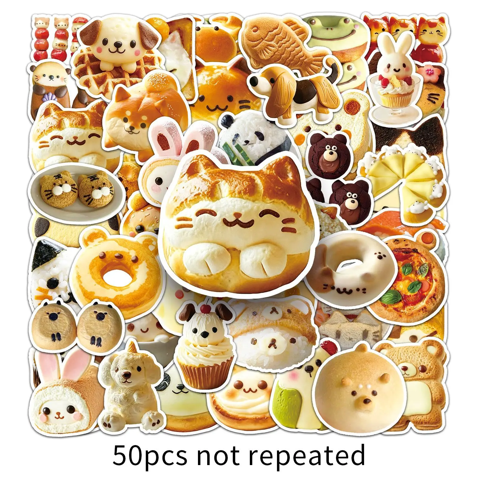 50PCS Q Version Animal Shape Food Cute Pet DIY Graffiti Decoration Mobile Phone Case Luggage Guitar Waterproof Sticker Kids Toy