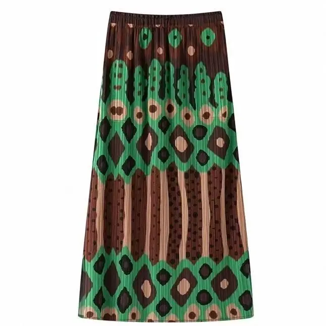 

2025 summer new retro elastic design pleated skirt slim Miyake print pleated skirt korean style Slight Strech