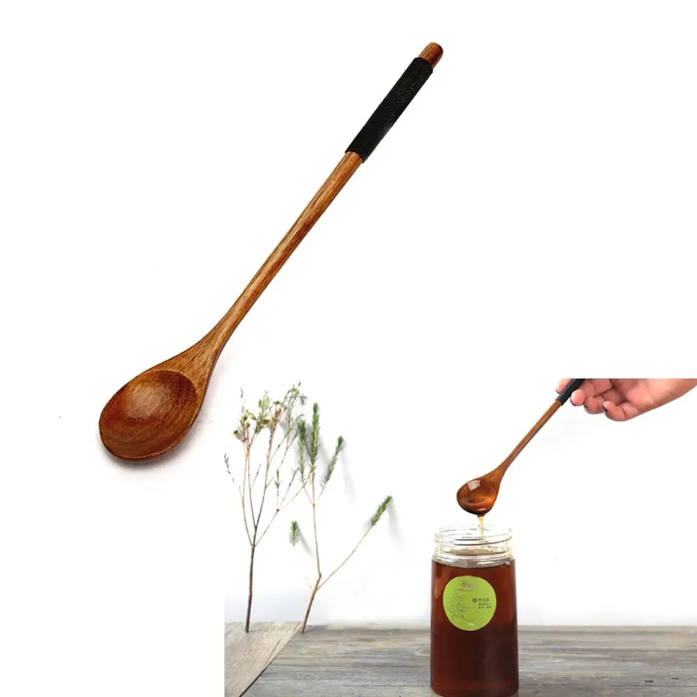 Traditional Rice Soup Tableware Desserts Condiment  Spoon Tea Scoops Long-handled Wooden Spoons