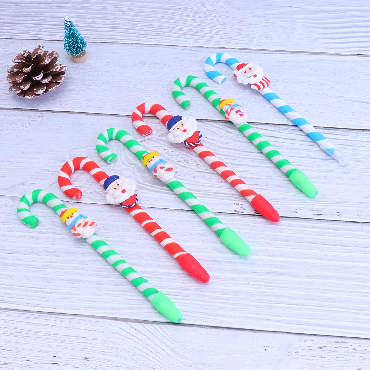 

6Pcs Christmas Crutch Design Gel Pen Creative Snowman Santa Lightweight Smooth Writing Student Gift Holiday Party Favors