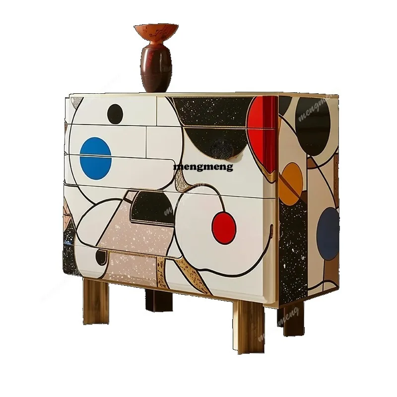 Italian light luxury chest of drawers, bedroom storage cabinets, designer lacquered solid wood sideboard
