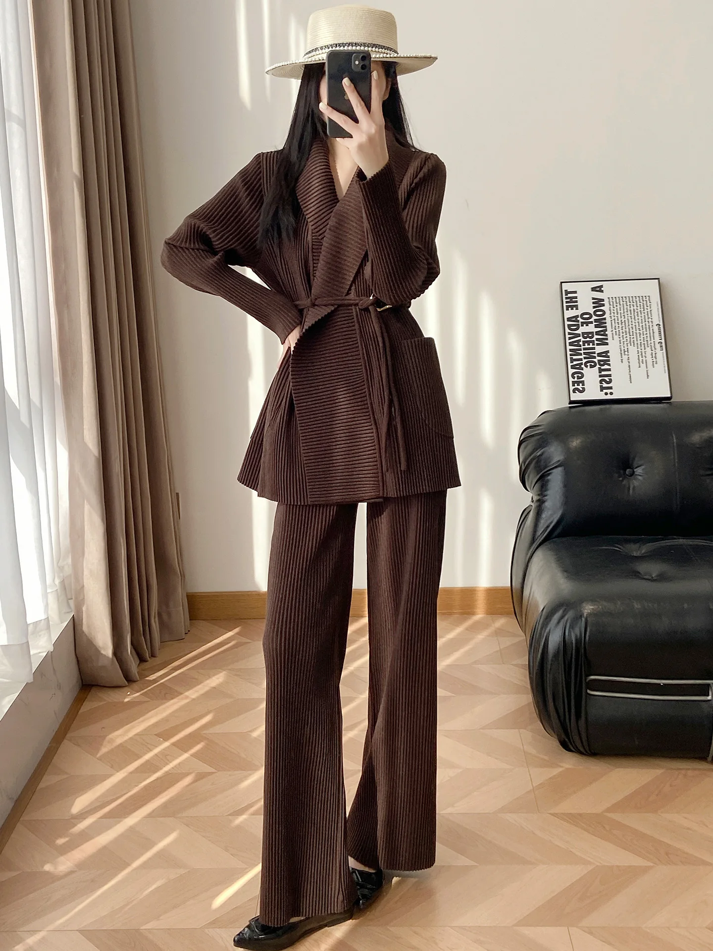 Women's Loose Waist Slimming Casual Two-Piece Set Autumn Winter New Style Three-dimensional Folded Design Fashionable All-Season