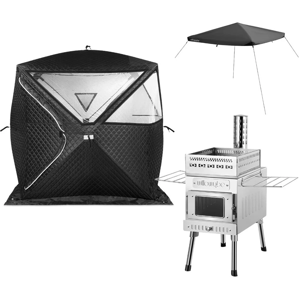 

Portale Outdoor Sauna Set with Sauna Tent, Sauna Wood Stove, Cover Protection for Dry Sauna, Cooking for Family and Friends