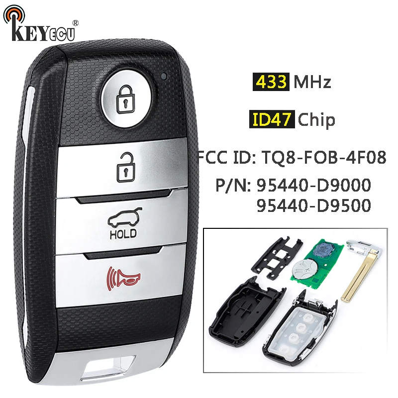 

KEYECU 433.92MHz ID47 Chip P/N: 95440-D9000, 95440-D9500 Keyless-Go Proximity Smart Remote Key Fob for Kia Sportage 2016-2020
