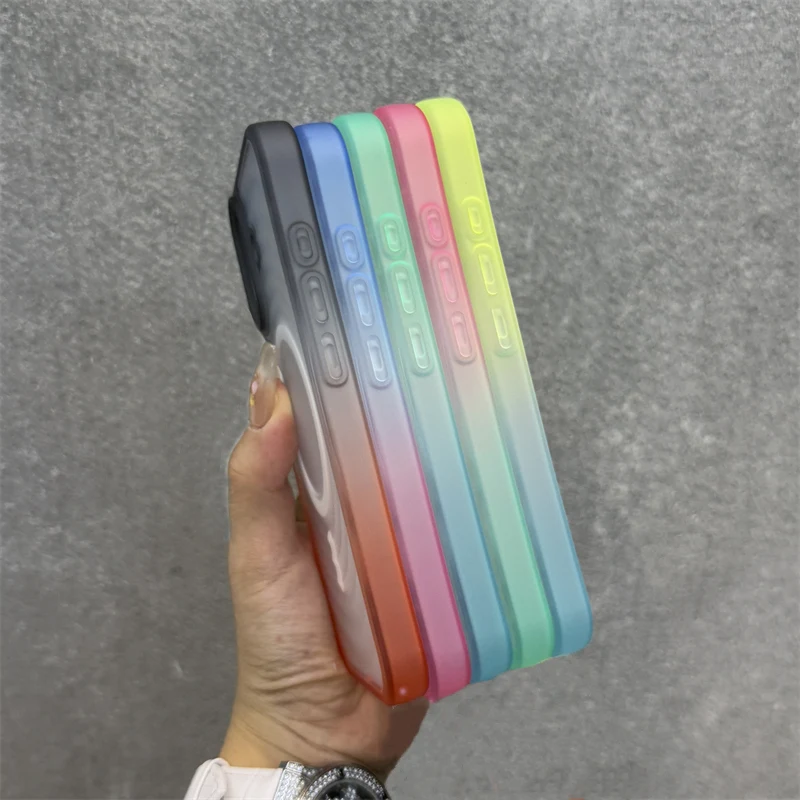 Gradient Water Ripple for Magsafe Phone Case for iPhone 16 pro max 15 Pro 14 13 12 Frosted Skin Feel Wireless Charging Cover