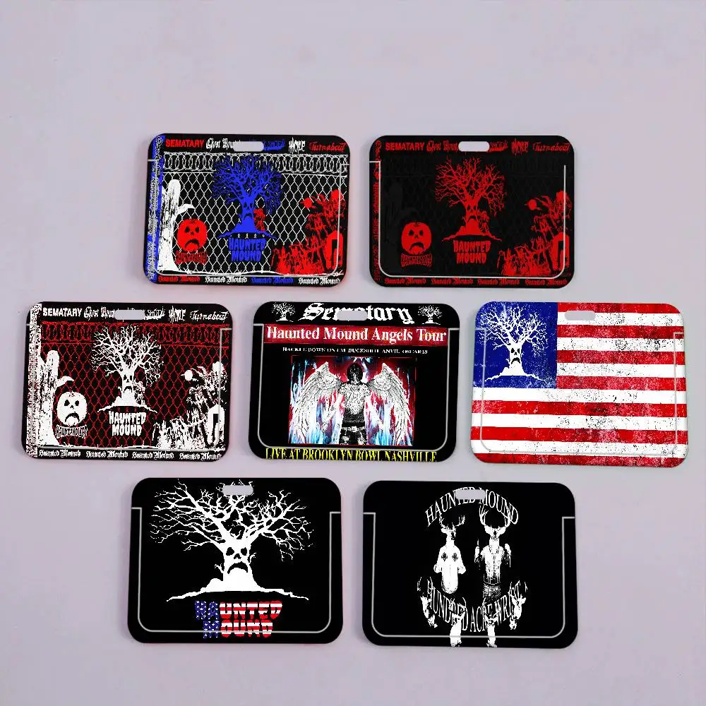 S-Sematary Haunted Mound Harold USA Sliding ID Badge Holder with Clear Window ID Card Protector for Office School Staff Student