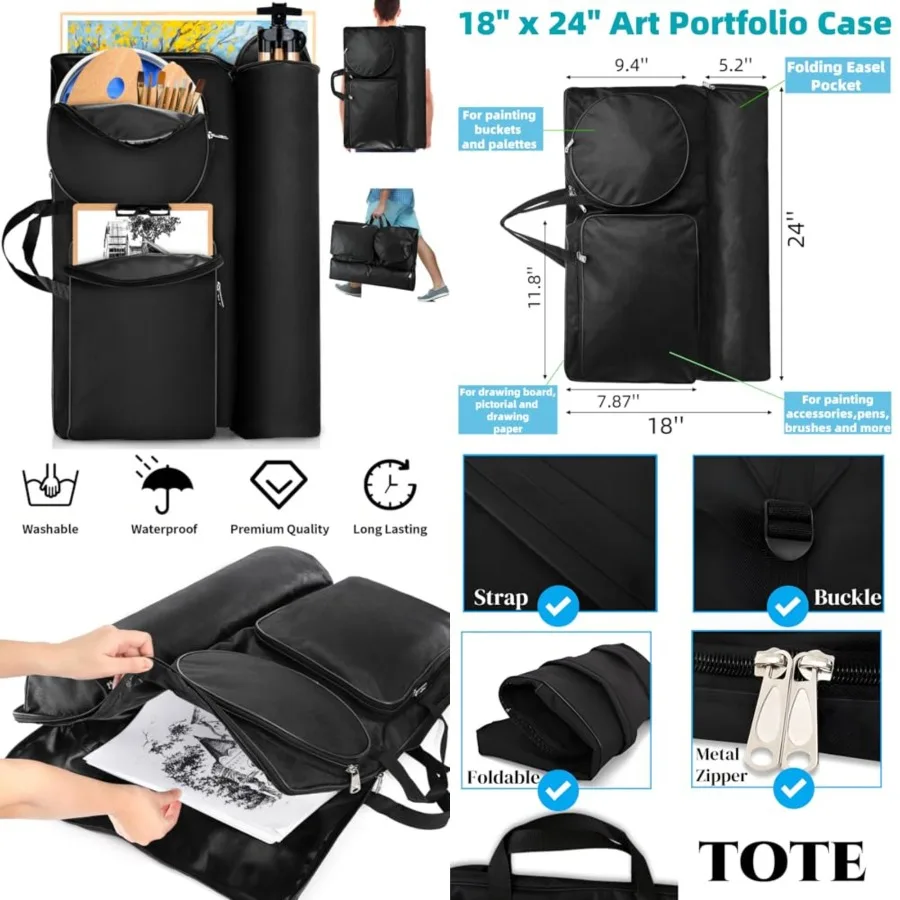 حقيبة ظهر فنية كبيرة مقاس 24 بوصة طول × 18 بوصة مع مقبض لرسم الملصق ولوحة الرسم لتخزين علبة مقاومة للماء شديدة التحمل #1
