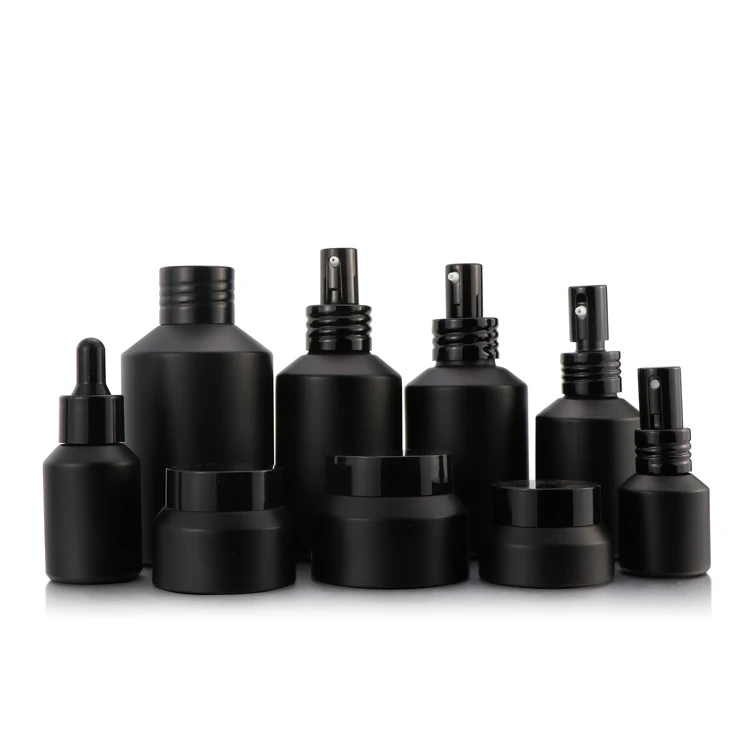 1Pcs Cosmetic packaging 15ml 30ml 60ml 125ml 200ml black glass spray bottles frosted amber glass bottle with black pump