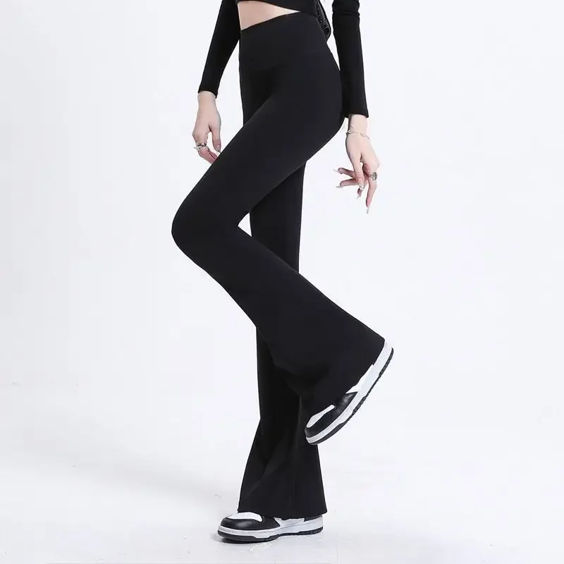 Spring Summer New Korean Slim Micro Flare Shark Pants Women Solid Elastic High Waist Patchwork Thin Hip Lifting Yoga Leggings