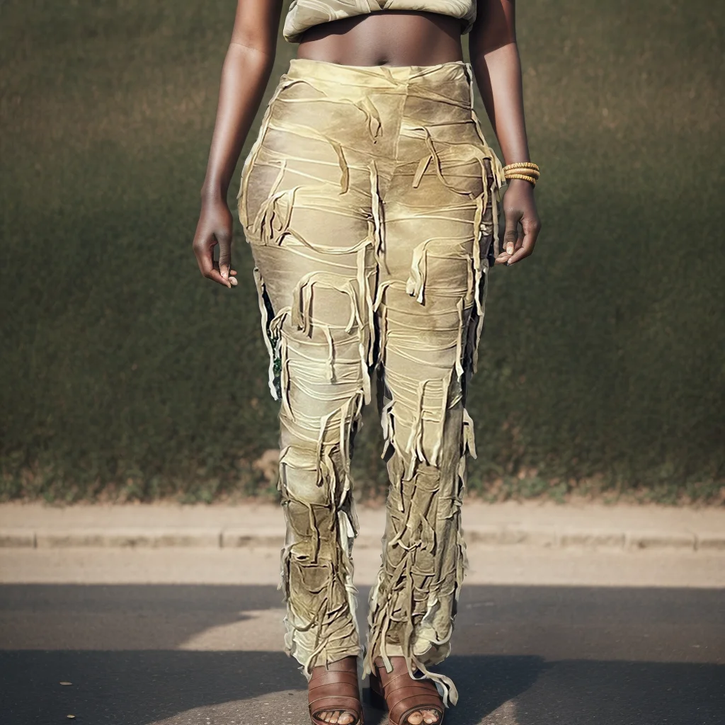 BUILDINGB Autumn Tie-Dye Color Tassel High Waist Pants Thin Casual Flared Pants Female Slim Version Of The Peculiar Fashion