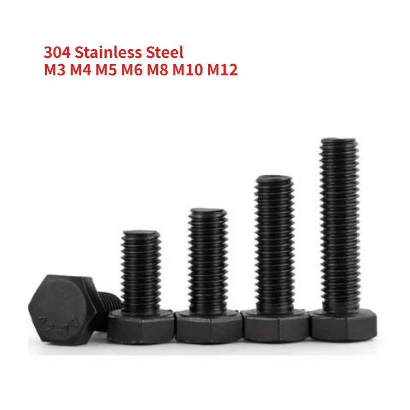5-100pcs DIN933 Black 304 Stainless Steel External Hex Outside Hexagon Head Cap Screw Bolt M3 M4 M5 M6 M8 M10 M12