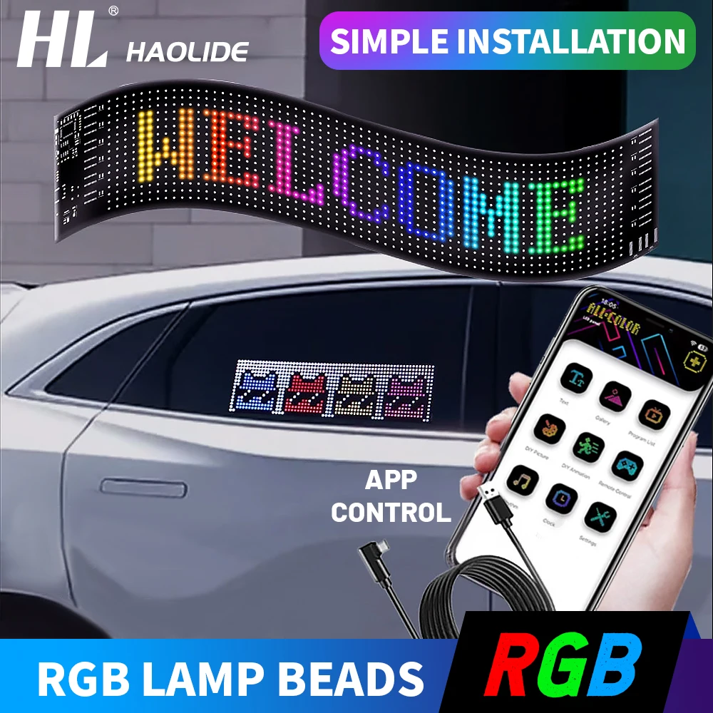 

Светодиодная матричная панель HAOLIDE с управлением через Bluetooth-приложение, питанием 5В от USB, для бегущей строки, рекламы, анимации, программируемая, для автомобиля
