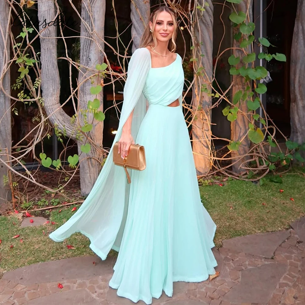 Sukienka wieczorowa z szyfonu Catasdate, wycięta peleryna, rękaw, sukienka dla gościa weselnego, sukienka na formalną okazję, vestido de fiesta, szyta na miarę