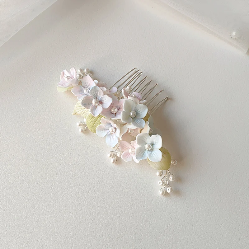 Blossoming Beauty Hair Comb Colorful Ceramic Flower Headpiece for Bridal Wedding Hair Accessories Ornament