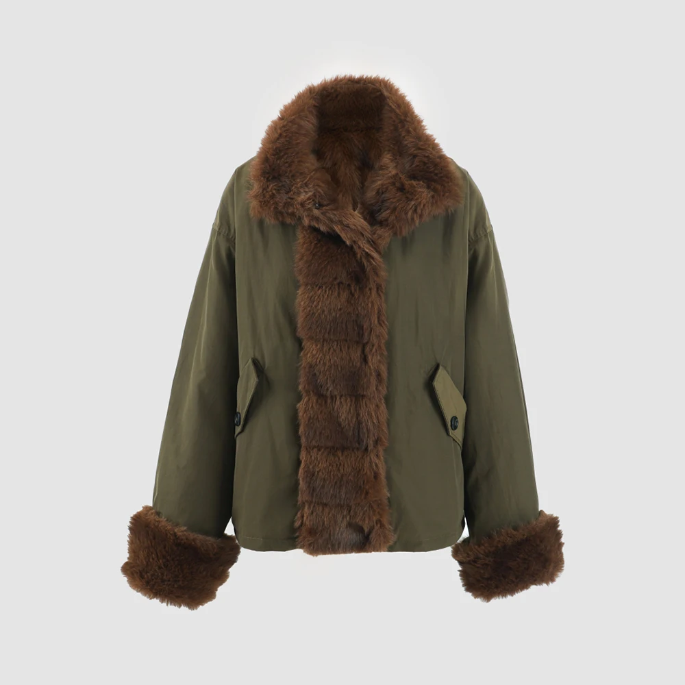 

Женская куртка из хлопка Y2K, двусторонняя теплая пригородная куртка на подкладке из искусственного меха, осень/зима 2022, новое поступление