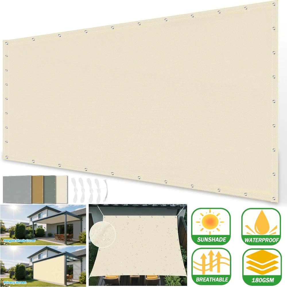 Waterproof Sun Shade Sail Rectangle UV Block Shade Fabric Sun Shade Cloth Privacy Screen with Grommets for Backyard Yard Deck