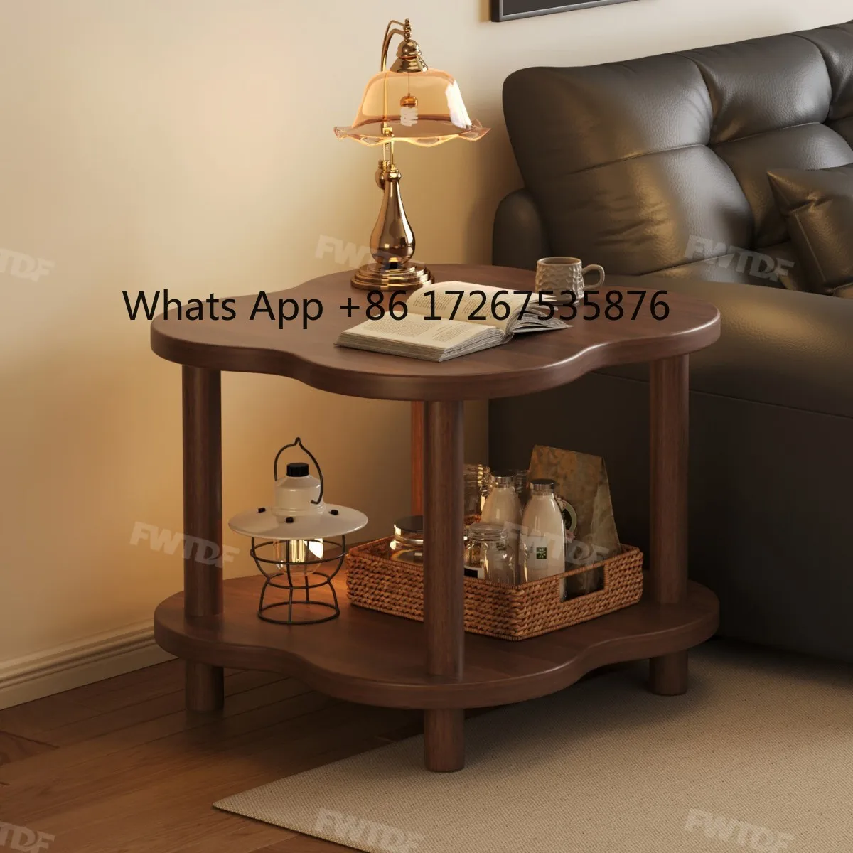 

Small coffee table household apartment medieval square table square table square shelf next to the sofa