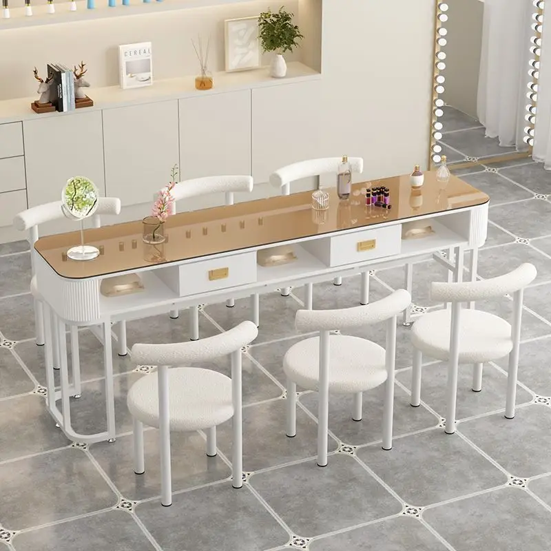 

White Luxury Nail Table Equipment Workstation Design Organizer Nail Table Professionals Nordic Mesa De Manicure Salon Furniture