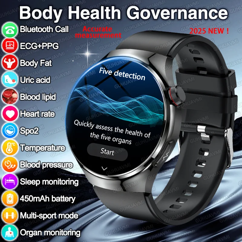 

2025 New ECG+PPG Body Diagnosis Smart Watch Men Three highs Blood Pressure Uric acid Heart rate Pulse Health Analysis Smartwatch