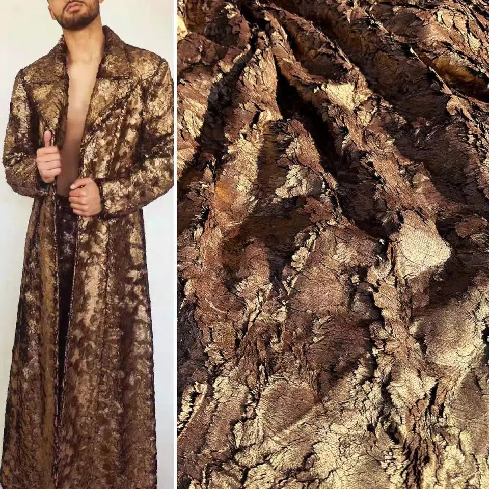 

100cm X 145cm Metal Craquoada Leather Fabric, Brownh's Wool and Cashmere Designer Fabric Used for Hand Sewing, Coat, Bag, Sofa