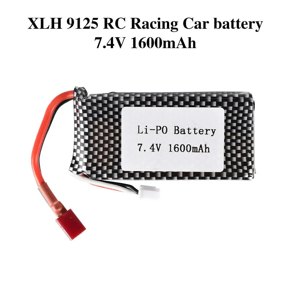 7.4V 1600mAh 25C T Connector Plug Li-Po Battery & Charger for 9125 1/10 Scale 48KMH 4X4 Off-Road RC Truck Cars 25-DJ02 S920 S921