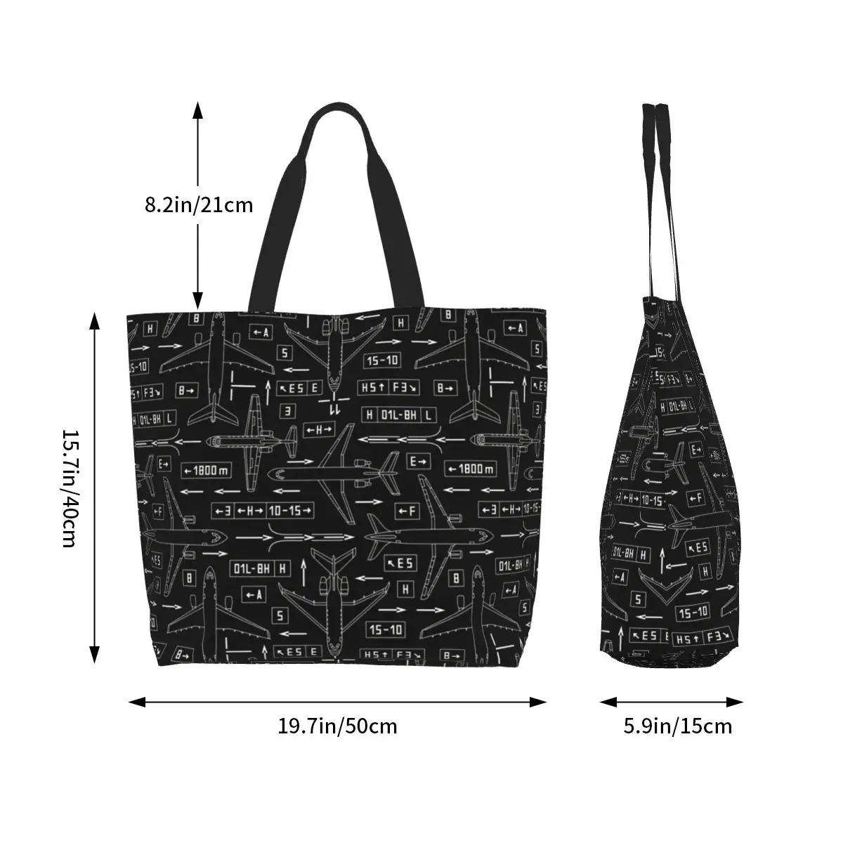 Grappige Print Luchtvaart Vliegtuig Drukke Luchthaven Draagtas Boodschappentassen Recycling Canvas Shopper Schouder Vlieger Piloot Handtas