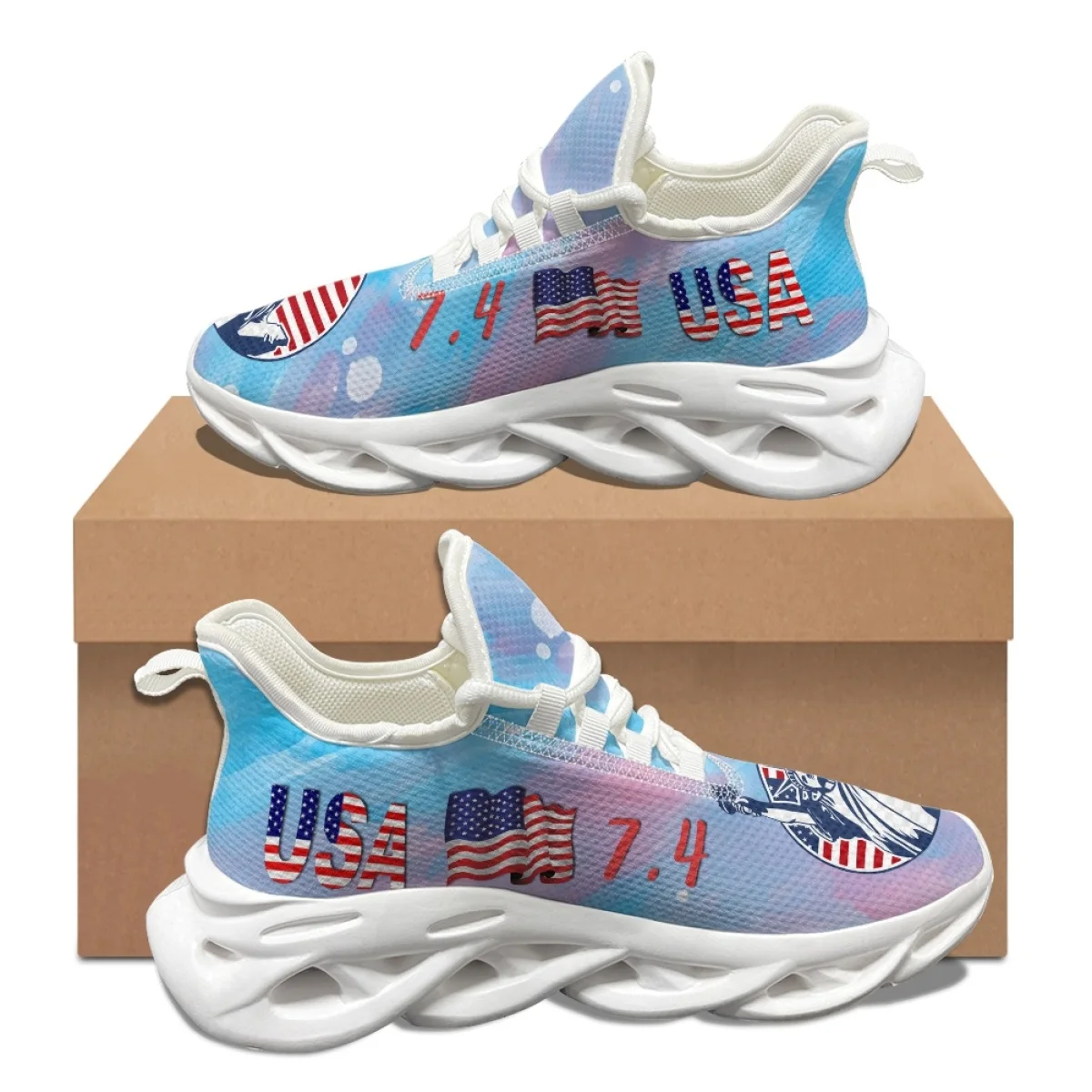 7.4 American Independence Day Print Lace Up Sneakers Non-slip Breathable Travel Flats Summer Shock Absorbing Vulcanized Shoes