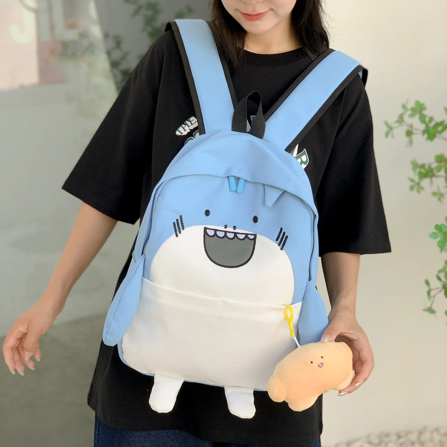 Ins Shark Print Backpack Women Funny Animal Design School Bags For Teenage Girls Penguin Printed Kawaii Bags Cute-Backpack Small