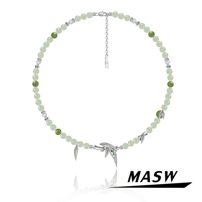 

MASW Original Design Spring Summer Style Fresh Sense Bamboo Shape Green Bead Necklace For Women Girl Gift Trend Jewelry