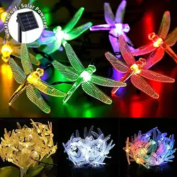 1pc 5M20LEDs Dragonfly Solar String Lights Outdoor Waterproof 8 Modes Dragonfly Fairy Lights For Home Patio Garden Wedding Decor