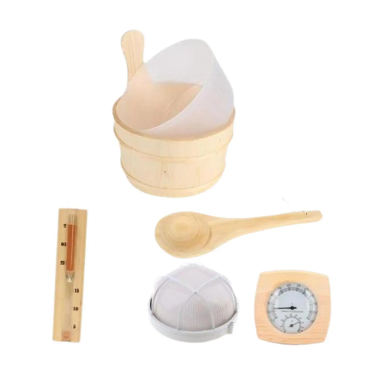 Sauna Bucket and Ladle Set Steam Saunas Room Professional Temperature Humidity Meter SPA Accessories Explosion Proof Lampshade