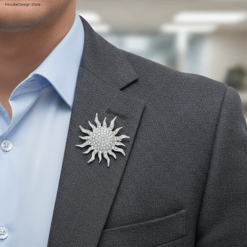 Exquisite Metal Alloy Sun Brooch Rhinestone Korean Style Men Brooch Badge Sunflower Suit Lapel Pin Collar Decoration