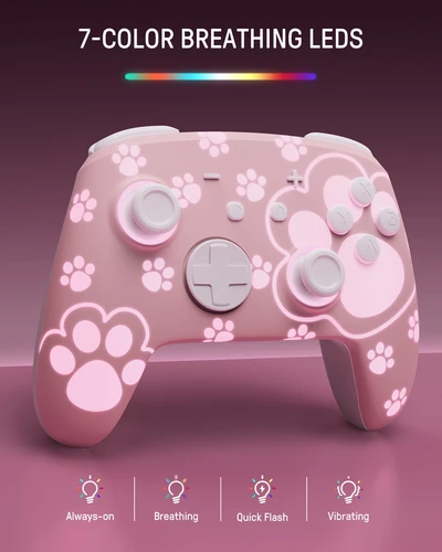 Imagen 2 del producto FUNLAB-controlador Pro con diseño luminoso de pata de gato rosa, Compatible con Nintendo Switch 2/OLED/PC/Lite/Paddle/Turbo/RGB/Joystick Hall