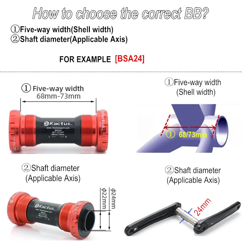 BSA 24mm Bike Bottom Bracket Thread Kit Road MTB 68/73mm Shell Fit for Shimano SRAM GXP 24/22mm Cranksets Bicycle Accessories